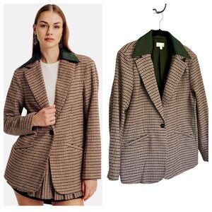 New Torn by Ronny Kobo Anok oversized houndstooth blazer jacket contrast collar